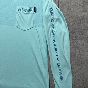 Aftco Men's Seafoam Green Long Sleeve Tech Shirt‎ Medium Pocket Fishing